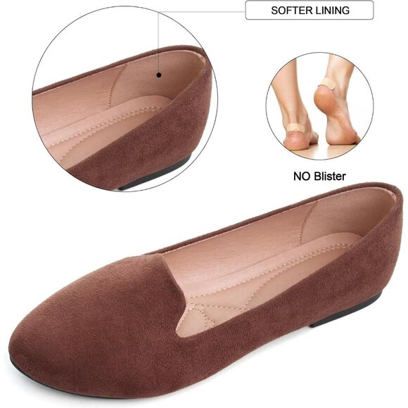 Women's Comfortable Round Toe Brown Flats Fashion Ballet Dressy Loafers Shoes - Picture 4 of 6